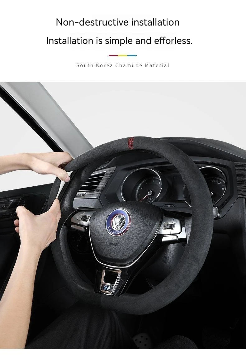 Suede Cover for All Seasons Auto Steering Wheel Cover Ultra - thin Non - slip D - shaped Round Breathable Car Steering Wheel Protector - Itzyeshop
