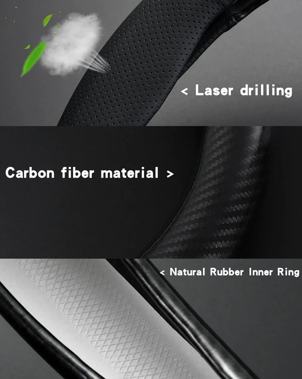 Universal Car Steering Wheel Cover Carbon Fiber Leather Three - dimensional Anti Slip, Timple And Fashionable Car Accessories - Itzyeshop
